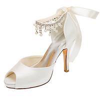 Women\'s Heels Spring / Fall Platform Stretch Satin Wedding / Dress Stiletto Heel Crystal / Pearl Ivory Others