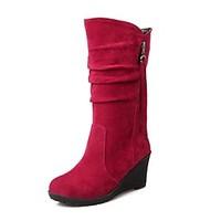 Women\'s Spring Winter Fashion Boots Leatherette Dress Wedge Heel Red Pink Brown Beige Green