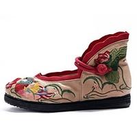 Women\'s Flats Spring Summer Fall Comfort Canvas Outdoor Dress Casual Flat Heel Satin Flower Flower Green Pink Red Walking