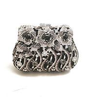 Women Floral Design Rhinestone Clutches Evening Black White