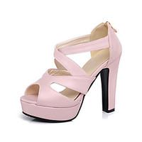 Women\'s Sandals Summer Fall Club Shoes PU Office Career Party Evening Dress Chunky Heel Zipper