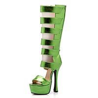 Women\'s Shoes PU Summer Heels / Platform / Sandals Casual Stiletto Heel Sequin / Hook LoopGreen / Pink /