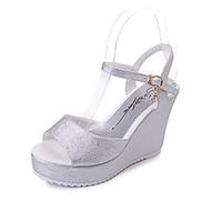 Women\'s Sandals Summer Comfort PU Outdoor Walking Wedge Heel Buckle Blushing Pink Beige Silver