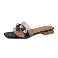 Women\'s Sandals Summer Comfort PU Outdoor Walking Block Heel Imitation Pearl Red Black White