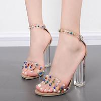 womens sandals summer transparent shoe rubber dress chunky heel rivet  ...