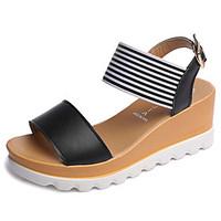 Women\'s Sandals Comfort PU Summer Outdoor Comfort Wedge Heel White Black 3in-3 3/4in