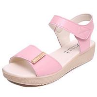 Women\'s Sandals Comfort PU Spring Summer Casual Dress Comfort Magic Tape Flat Heel White Blue Blushing Pink Under 1in