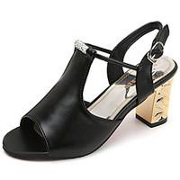 Women\'s Sandals Comfort PU Summer Outdoor Comfort Chunky Heel White Black 4in-4 3/4in