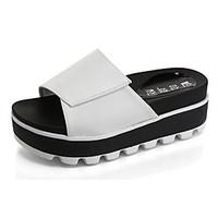 Women\'s Sandals Spring Summer Creepers PU Dress Casual Flat Heel Magic Tape Sliver Black White