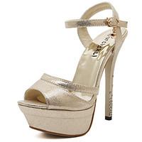Women\'s Sandals Summer Platform Ankle Strap PU Wedding Dress Party Evening Stiletto Heel Platform Buckle Gold Silver Walking