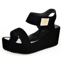 womens sandals summer sandals pu casual wedge heel others black white  ...