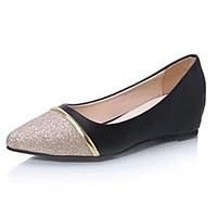 womens heels summer pointed toe pu casual wedge heel sequin black whit ...