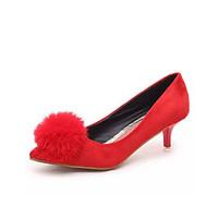 womens heels spring pu casual stiletto heel pom pom black fuchsia red