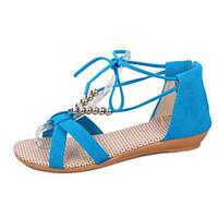 Women\'s Sandals Summer Comfort PU Casual Flat Heel Braided Strap Lace-up Blue Beige Orange Black