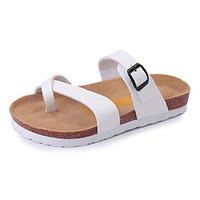 Women\'s Sandals Summer Comfort PU Casual Flat Heel Buckle Black White