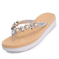 Women\'s Slippers Flip-Flops Summer Comfort PU Casual Flat Heel Pearl Silver Black Walking