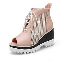 Women\'s Spring Summer Gladiator Novelty Leatherette Outdoor Office Career Casual Wedge Heel Lace-up Others Blue Pink White