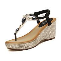 Women\'s Shoes Flipflop Bohemian Style Glisten Wedge Heel Platform / Comfort Sandals Dress / Casual Black / Beige