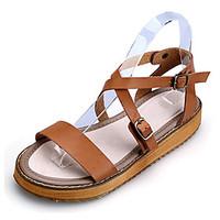 Women\'s Sandals Summer Platform PU Outdoor Casual Platform Creepers Buckle Black Brown White Other