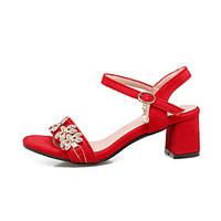 Women\'s Sandals Comfort Leatherette Summer Wedding Casual Rhinestone Chunky Heel Red Black 2in-2 3/4in