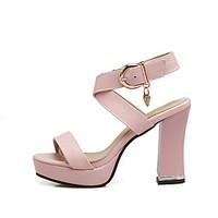 Women\'s Sandals Club Shoes Leatherette Summer Casual Buckle Chunky Heel Blushing Pink Black White 3in-3 3/4in