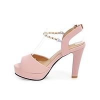 Women\'s Sandals Club Shoes Leatherette Summer Casual Imitation Pearl Chunky Heel Almond Blushing Pink Black White 3in-3 3/4in