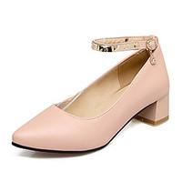 Women\'s Heels Club Shoes Comfort Leatherette Spring Summer Office Career Party Evening Dress Buckle Chunky HeelBlushing Pink Blue
