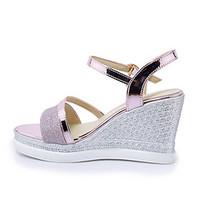 Women\'s Sandals Club Shoes Leatherette Summer Casual Sequin Wedge Heel Blushing Pink Sliver Gold 3in-3 3/4in