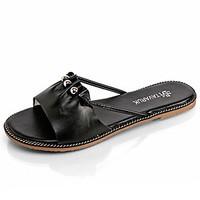 Women\'s Sandals Comfort PU Summer Outdoor Walking Comfort Flat Heel White Black Under 1in