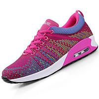 Women\'s Athletic Shoes Comfort PU Tulle Spring Fall Outdoor Athletic Lace-up Flat Heel Blushing Pink Blue Black Under 1in