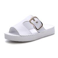 Women\'s Sandals Summer Creepers Cowhide Casual Flat Heel Black White