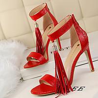 Women\'s Sandals Summer Club Shoes PU Dress Stiletto Heel Tassel