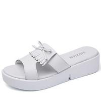 Women\'s Sandals Comfort Light Soles Leather Spring Summer Fall Outdoor Athletic Casual Walking Tassel Wedge Heel Black/White Black White