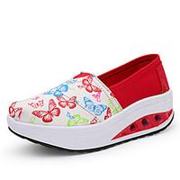 Women\'s Sneakers Comfort Light Soles Canvas Spring Summer Fall Outdoor Office Career Casual Walking Animal Print Wedge HeelBlue Red