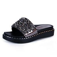 Women\'s Sandals Creepers Leatherette Summer Outdoor Dress Casual Walking Metallic toe Creepers Black Gray 1in-1 3/4in
