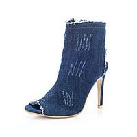 Women\'s Heels Comfort Denim Spring Summer Fall Office Career Dress Stiletto Heel Light Blue Blue Dark Blue 4in-4 3/4in