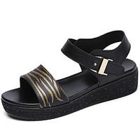 Women\'s Sandals Comfort Light Soles Cowhide Spring Summer Fall Outdoor Athletic Casual Walking Buckle Wedge HeelBlack/White Black/Gold