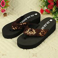 womens shoes pvc flat heel flip flops slippers outdoor brown yellow re ...