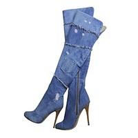 Women\'s Shoes Canvas Stiletto Heel Fashion Boots Boots Office Career / Dress / Casual Blue