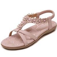 Women\'s Sandals Spring Summer Fall Comfort Light Soles PU Office Career Dress Casual Flat Heel Applique Rivet Gore FlowerBlushing Pink