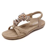 Women\'s Sandals Spring Summer Fall Comfort Light Soles PU Office Career Dress Casual Wedge Heel Rhinestone Applique Gore FlowerAlmond