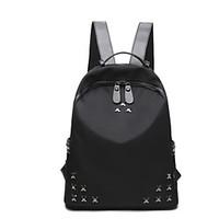 Women Backpack Nylon All Seasons Casual Outdoor Zipper Black Ruby