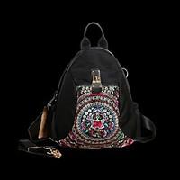 Women Backpack Canvas All Seasons Casual Zipper Black