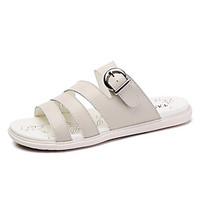 Women\'s Sandals Comfort Cowhide Summer Outdoor Office Career Casual Flat Heel Light Blue Beige White 2in-2 3/4in