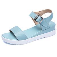 Women\'s Sandals Creepers Cowhide Summer Outdoor Office Career Casual Walking Platform Creepers Light Blue Beige White 3in-3 3/4in