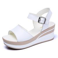 Women\'s Sandals Comfort Cowhide Summer Outdoor Office Career Casual Walking Wedge Heel Blue Beige White 5in over