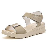 Women\'s Sandals Comfort Cowhide Summer Outdoor Office Career Casual Walking Platform Beige White 3in-3 3/4in