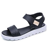 Women\'s Sandals Comfort Cowhide Summer Outdoor Office Career Casual Walking Platform Black White 3in-3 3/4in