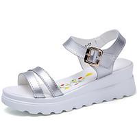 Women\'s Sandals Creepers Comfort Cowhide Summer Outdoor Office Career Casual Walking Platform Sliver White 3in-3 3/4in
