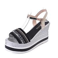 womens sandals summer comfort pu outdoor walking wedge heel buckle bla ...